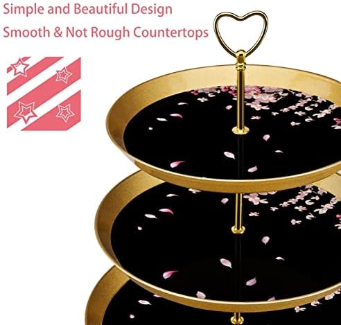 Tfcocft stalak za torte, set za prikaz desertnog stola, ploča za prikaz deserta voća, ružičasti cvijet crni uzorak
