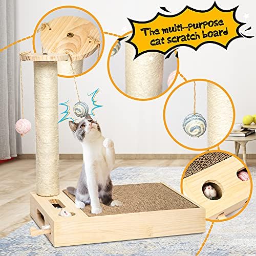Tgcan drvena grebalica za mačke,tkani Sisal tepih za mačke za grebanje,viseća lopta i igračka za malog hrčka, boja trupaca