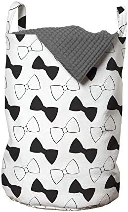 Lunarable mašna torba za veš, monohromatskog jednostavnog dizajna minimalna crno-bijela Doodled kravata, korpa za korpe sa ručkama zatvaranje Vezica za pranje veša, 13 x 19, crno-belo