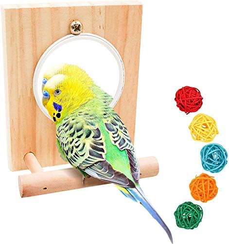 Ochstin Bird ogledala igračka sa drvenim štandom, pticama za zabavu platforme za platforme za makave lovebird cockatoo papagaj zamure