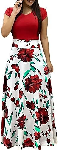 Fragarn ženska povremena cvjetna tiskana maxi haljina kratka rukava s kratkim rukavima duga haljina