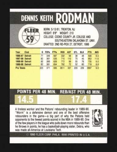 Dennis Rodman Autographied 1990-91 flierna kartica # 59 Detroit Pistons Stock # 190466 - Košarka autogramene kartice