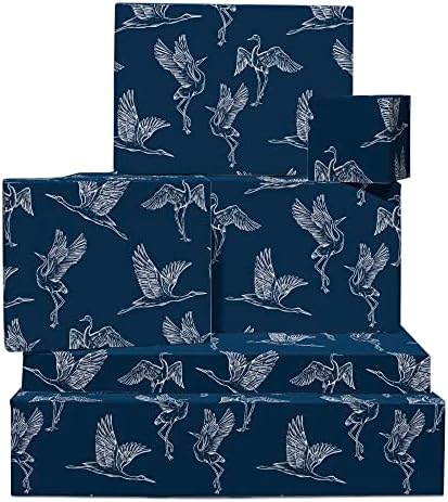 Centralni 23 plavi papir za omatanje za odrasle - 6 listova Zamotavanja poklona s oznakama - ptica Ždral - otmjeni papir za omatanje za muškarce žene za djecu-dolazi sa naljepnicama