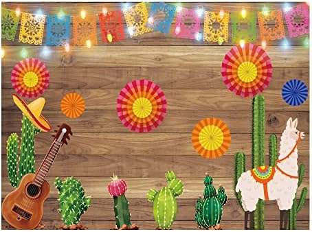 FunnyTree 8x6ft Meksička fiesta Fotografija pozadina Meksiko Cactus Guitar Party Pozadina Cinco de Mayo zastava Papir Cvijeće Baner prerušiti se za torte Dekoracija fotografija Fotografija