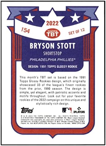 Bryson STOtt RC 2022 TOPPS sada TBT 1991 Rookie # 154 Phillies NM + -MT + MLB Baseball Pr: 1211 bacač u četvrtak