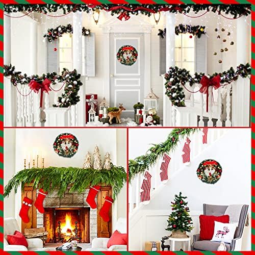 Halvie Božićni vijenac sa svjetlima Božićna dekoracija sa crvenim lučkim zvonima i obojenim kuglicama baterija u obliku vrata ulaznih vrata toplo bijela LED svjetla osvijetljena vijenac