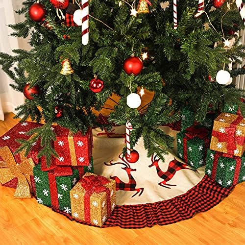 Geujoy 48 inča suknje za božićnu drvvu Buffalo plairano suknje od drveća od suknje crvene i crne haljine drveća platna Xmas suknje