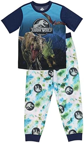 Jurassic World set pidžama za dječake, duge hlače kratkih rukava, pomiješajte i uskladite zakrpe koje se mogu ukloniti, dječaci veličine