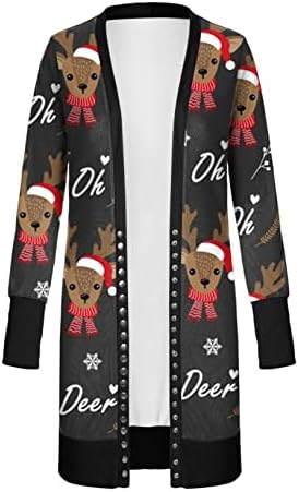 Fmchico božićni džemper za žene dugih rukava pleteni kardigan otvoreni prednji topli dupljivi dupci kaputi sa džepom