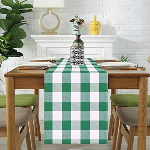 Tiosggd Zeleno-Bijeli trkač stola, 72 inča Buffalo Plaid Gingham tkanina za seosku kuću stil rustikalni dekor St. Patricks Day Picnic