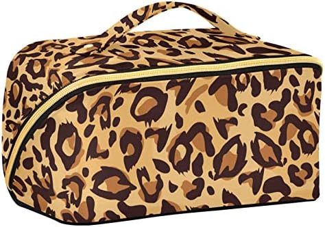 Cataku Brown Leopard Print Veliki kapacitet Travel Kozmetička torba za šminku, kozmetičke vrećice za ženska torba za šminku s ručkom