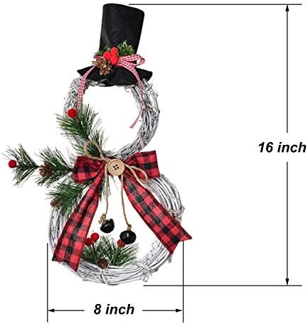 Artiflr 16 x 8 inčni osvijetljeni božićni vijenac ukras, vinove vinove loze sa šeširom i lukom snjegovića oblikovani vijenac za prednje