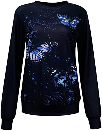 Narhbrg Womens Y2K Crewneck Dukserica Slatki leptir Print pulover vrhovi dugih rukava Ležerne prilike gotičke majice bluza