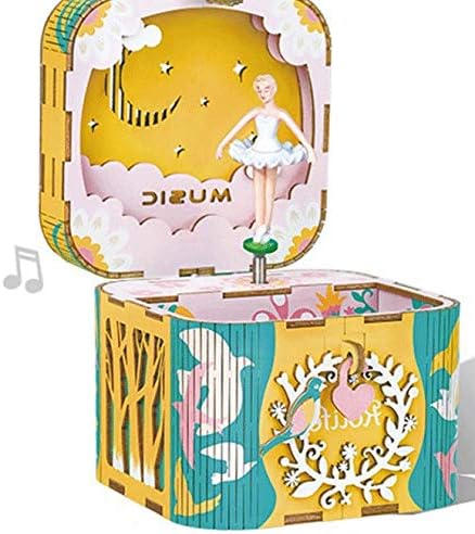 Shypt Music Box Drveni obrt Drvena puzzle Music Nakit za skladištenje sa rotirajućim balerinskim poklonom