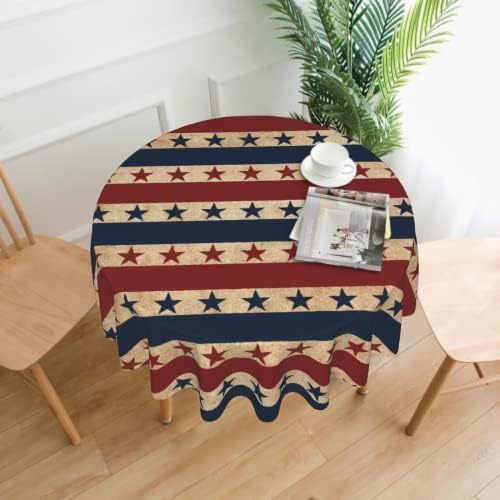 4. jula stolnjak okrugli Retro Patriotska američka zastava Star Stripes Tabela krpe kružni poklopac stola vodootporan i Brisljiv poliester stol za trpezariju kuhinja piknik Party Decor 60 inča