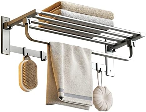 Ručnik stalak za ručnik sa ručnikom sa kukom ručnika preklopni ručnik bez bušenja samoljepljivih zidnih zidnih prostora aluminijum za kupatilo wc, siva, 62cm