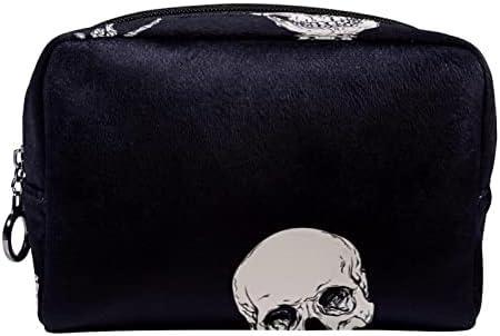 Mala šminkarska torba, patentno torbica Travel Kozmetički organizator za žene i djevojke, Halloween Crna lubanja mir i ljubav