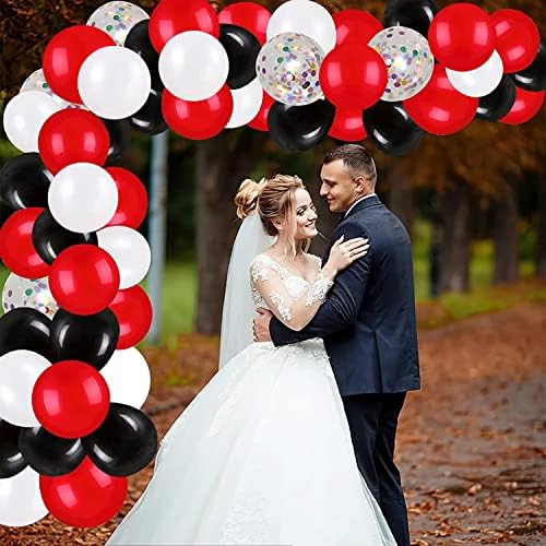 Crveni i crne konfete baloni Kit -12 inčni crni crveni bijeli konfeti baloni za vjenčanje djevojke ženske rođendan za bebe tuširanje