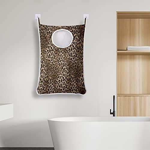 Modni leopard uzorak viseća torba za veš, preko vrata torba za veš teška izdržljiva torba za čuvanje prostora viseća korpa za prljavu odeću sa donjim patentnim zatvaračima za spavaonicu u kupatilu