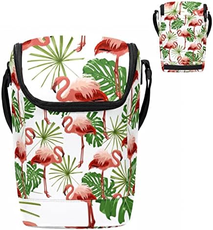 Tbouobt izolovana torba za ručak ženska kutija za ručak za žene i muškarce, tropsko ružičasto lišće Palmi Flamingo