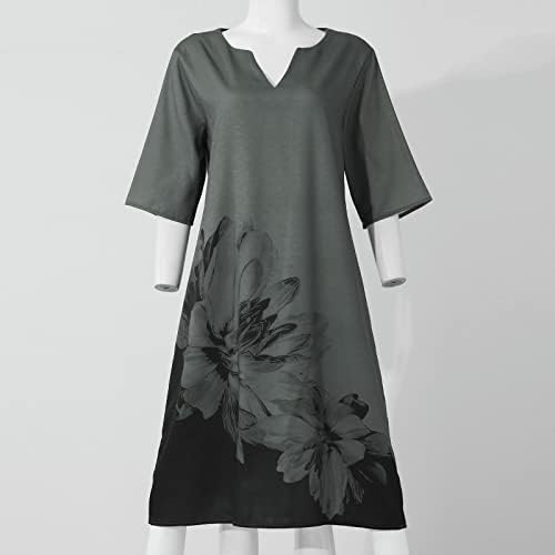Fragarn ženske casual haljine, žensko ljeto retro tiskara na ležernu haljinu s kratkim rukavima V-izrez
