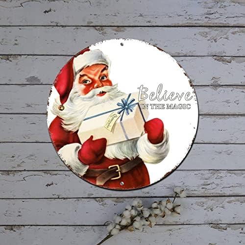 Sretan božićni vijenac potpisuje viktorijanski stil Santa vjerujte u čarobni okrugli metalni limenki znak božićne viseće ukrase rustikalni metalni vijenac za zapis za bar kafe restoran garaža zidni dekor 9 inčni
