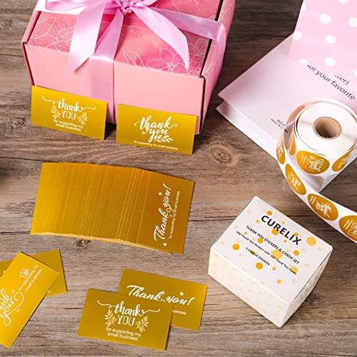 CURELIX 100pcs Thank You Cards Small Business, Mini 4 Styles Golden Thank you for Supporting Cards Notes Shopping Thank Greetings for Retail Store Vlasnik robe kupac