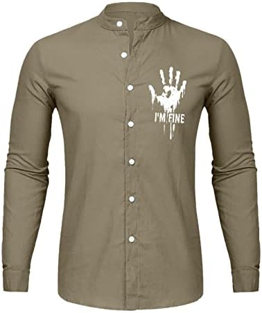 XXBR pamučne majice za muške, gumb prema dolje dugih rukava ovratnik plaže grafički print Slim Fit mišićna majica