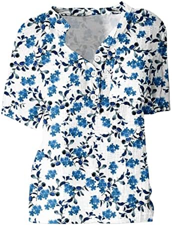 Vrhovi za žene kratki rukavi Plus Veličina labava Casual majica Boho cvjetna košulja dugme gore V-izrez mama majica Tees bluza