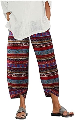 DSODAN pamučne pantalone za žene, casual comfort široko-noge labavi fit boho capris ženske ljetne trendi nabrele hlače