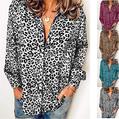 Andongnywell ženske šifonske bluze sa V izrezom vrhovi dugi rukavi Leopard majice bluza majice za dame