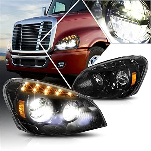 2pcs Full LED projektor sklop farova crno kućište/Ćilibarski ugao kompatibilan sa Freightliner Cascadia 2008-2017