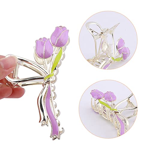 8pcs Tulip Clap Clip, Cvet Veliki isječci za kosu Slatka, nepušačka kosa Barrettes Snažna držala metalne čeljusti Kose za žene i djevojke sa debelim / tankim kovrčavim kosom