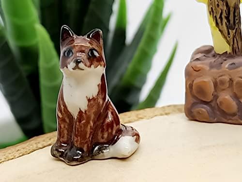 Witnystore Tiny ¾ inch visoko sjedenje smeđe lisice figurice keramički vuk minijaturni dog divljim životinjama Figura životinje porculanski
