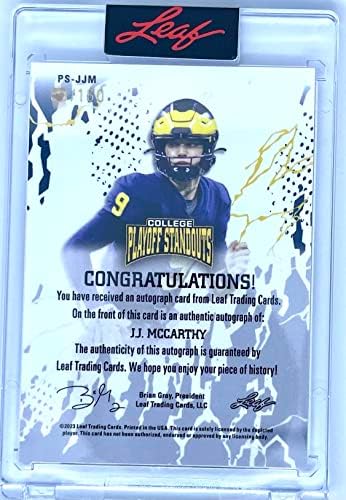 2022 LIST J.J. McCarthy Autograph College Playof Standnouts-12 / 31/2022-PS-JJM- Michigan - Encased Fudbal trgovački karton - Print