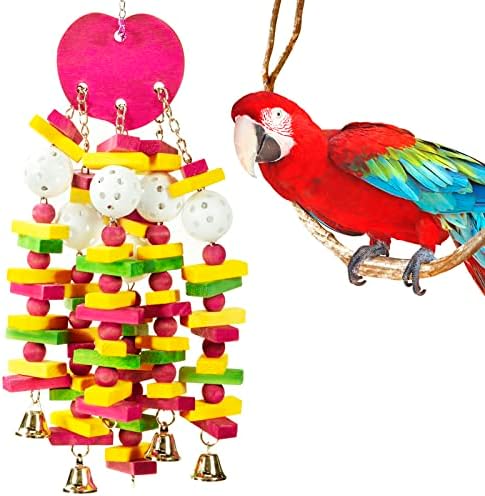 Mewtogo igračke za ptice, jestiva igračka za žvakanje papagaja u kavezu sa zvonima i sigurni šareni drveni blokovi perle za Arave