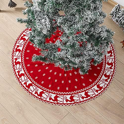 Azuki božićna suknja, 48-inčna crvena i plastirana rustikalna pletena suknja sa drvećem sa jelena i snježnim pahuljicama za zatvoreni odmor za božićnu stablu, kaj