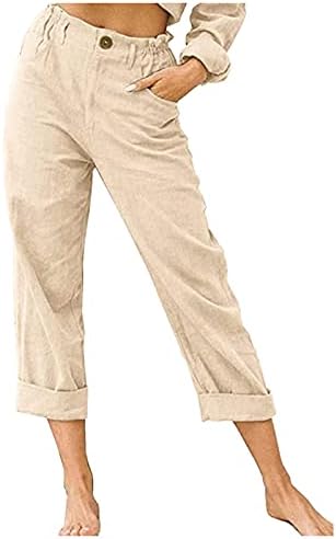 Ležerne prilike za žene široka noga visoka struka Žene Žene CAPRI Lagana čvrsta sa džepovima Dame Capri hlače