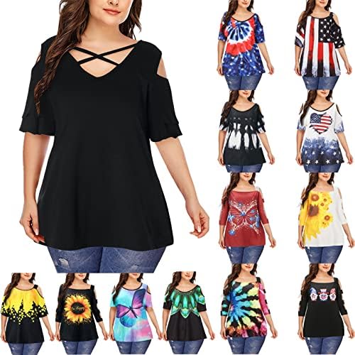 Ticcoy Plus Size majice za ženske ljetne kratke rukave Crewneck Tees trendi Tie Dye štampani vrhovi košulja američke zastave bluza