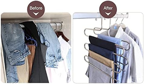 FSYSM 4 pakovanja vješalica za više pantalona stalak za organizaciju Ormara, vješalice za odjeću u obliku slova S 5 slojeva za uštedu prostora