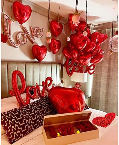 Valentines DAN DRUGE DECORESCEST - 36 inča Love Foil Balloon, 2pcs 18 inča folije Heart Balloon, 18pcs 10inch Heart Balloons i 1000