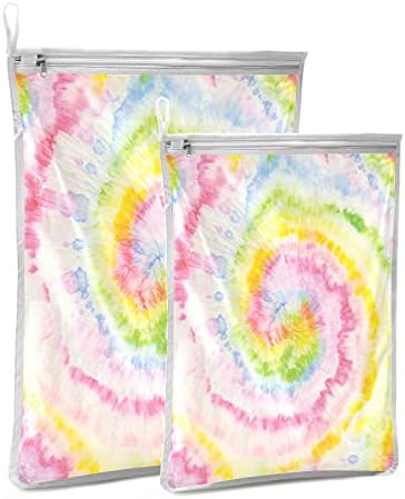 xigua 2kom Rainbow Tie Dye mrežaste torbe za veš sa Visećom petljom, torba za pranje veša sa patentnim zatvaračem za grudnjak čarape