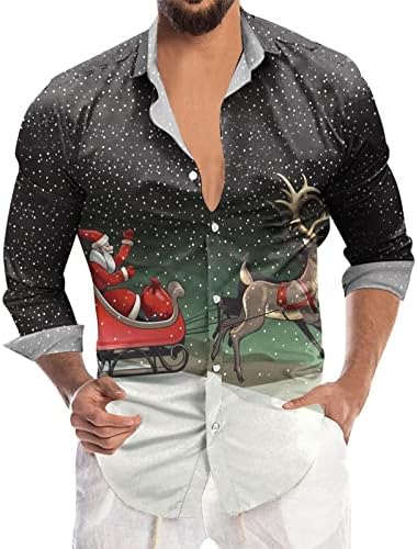 Muška Moda Casual Božić digitalna 3D štampa Holiday rever dugme Dugi rukav majica Top Plus kratka