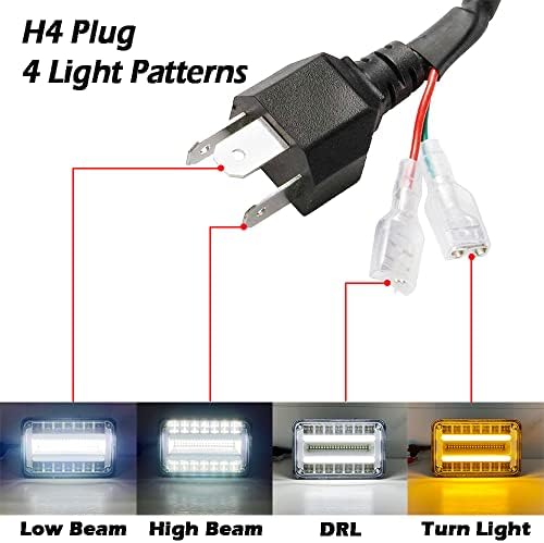 DHung 4pcs Dot odobreni pravougaoni LED farovi 4x6 inča bijeli / jantarni Halo DRL svjetlo za okretanje H4651 H4652 H4656 H4666 H6545