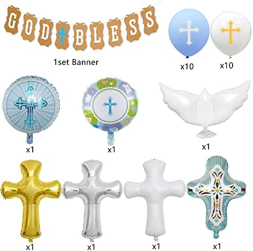 Bog blagoslovi dekorati za krštenje za dječaka, kršteni tuširanje, bog blagoslovi balone Croil FOIL lateks, balon bijelog golubica,
