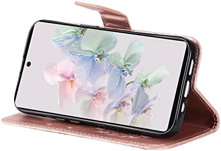 Za futrolu Google Pixel 7 Pro,futrolu za novčanik Google Pixel 7 Pro,PU kožnu zaštitnu futrolu Emboss suncokret Folio držač magnetnih utora za kartice nosač stezne naramenice Flip Case za Google Pixel 7 Pro Rose Gold