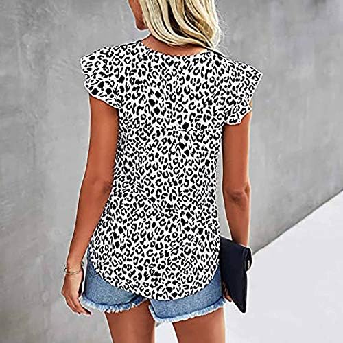 Uikmnh Žensko ljeto Flounce Casual Tees Opuštani fit leteći rukavi kratki rukav Leopard top košulja