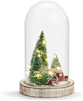 Demdaco LED crveni kamion 9,5 x 6,25 inča drvo i staklena božićna figurica Cloche