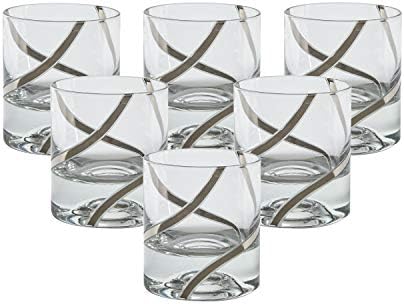 Glazze Crystal zadivljujuće ručno izrezane staromodne naočare sa isprepletenim ručno oslikanim 24k platinastim dizajnom u cijelom, Set od 6, jedinstven za viski i više, visok 4, kapacitet 7oz