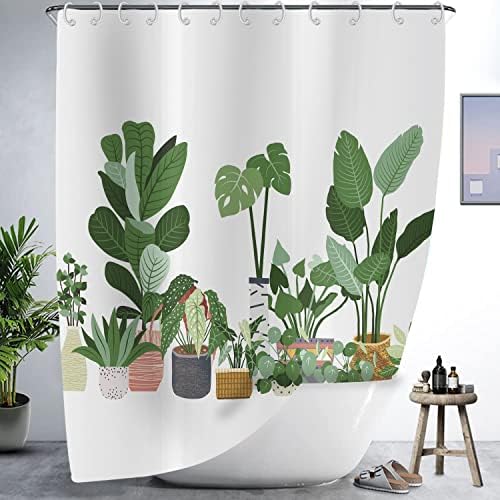 GKLeasg Sažetak Sage Zelena zavjesa za tuširanje, moderne minimalističke umjetničke ukrasne biljke ostavlja zavjese za kupaonicu s